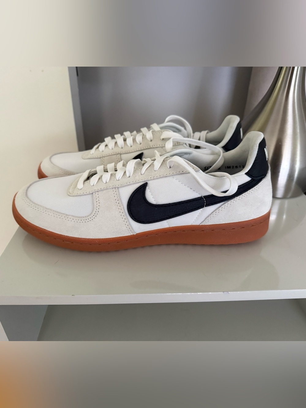 NWOT Nike Men’s size 12 white Sneakers with black Nike swoosh